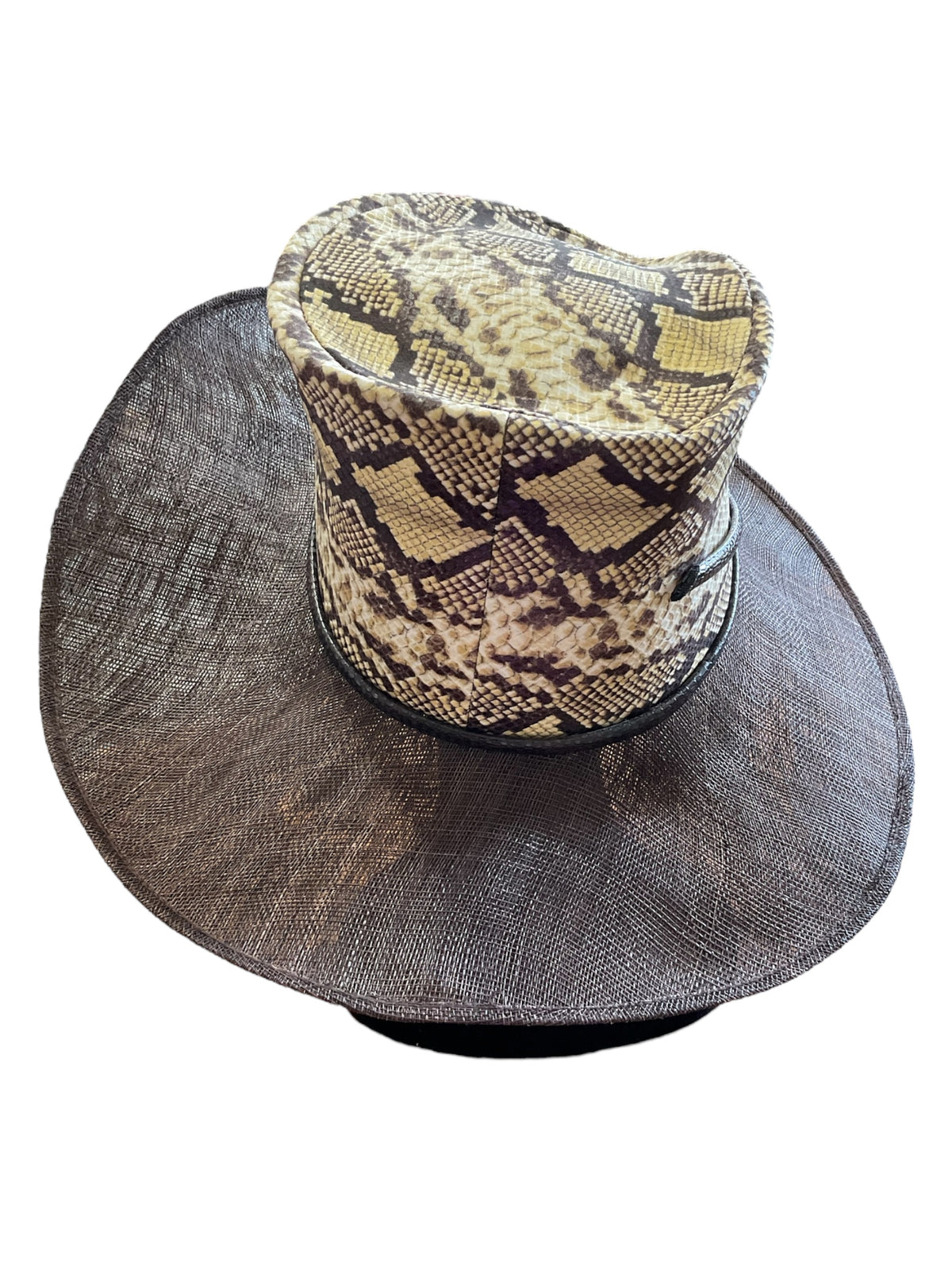 Philip Treacy London Bespoke Wide-Brim Hat Faux Snakeskin