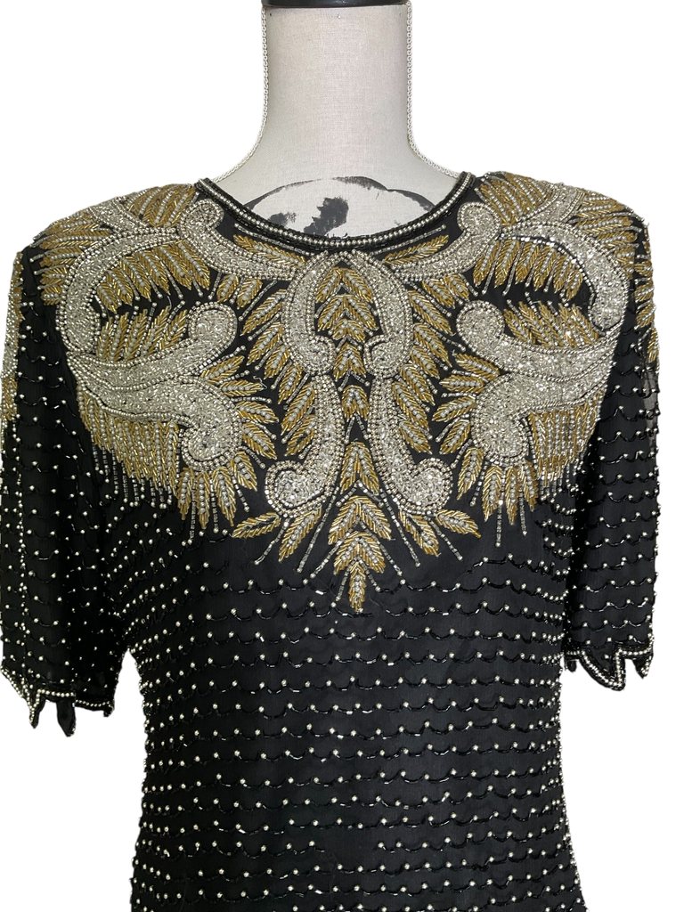 Vintage 100% Silk Embellished Evening Top by Laurence Kazar, designer. | Marilyn's Vintage Online Vintage 100% Silk Embellished Evening Top by Laurence Kazar, designer. | Marilyn's Vintage Online