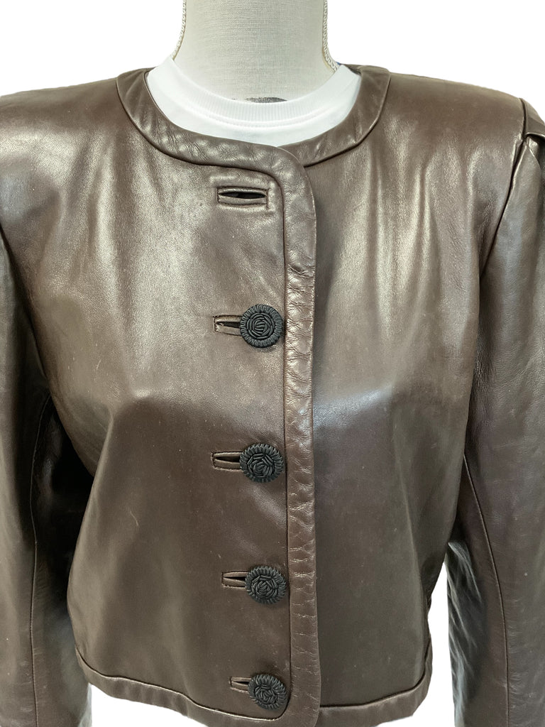 Vintage 1980s Yves Saint Laurent Rive Gauche Brown Leather Jacket