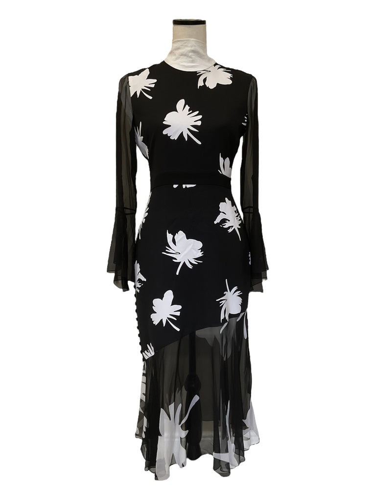 prabal gurung black and white dress Prabal Gurung Monochrome Draped One Shoulder Gown L Prabal Gurung