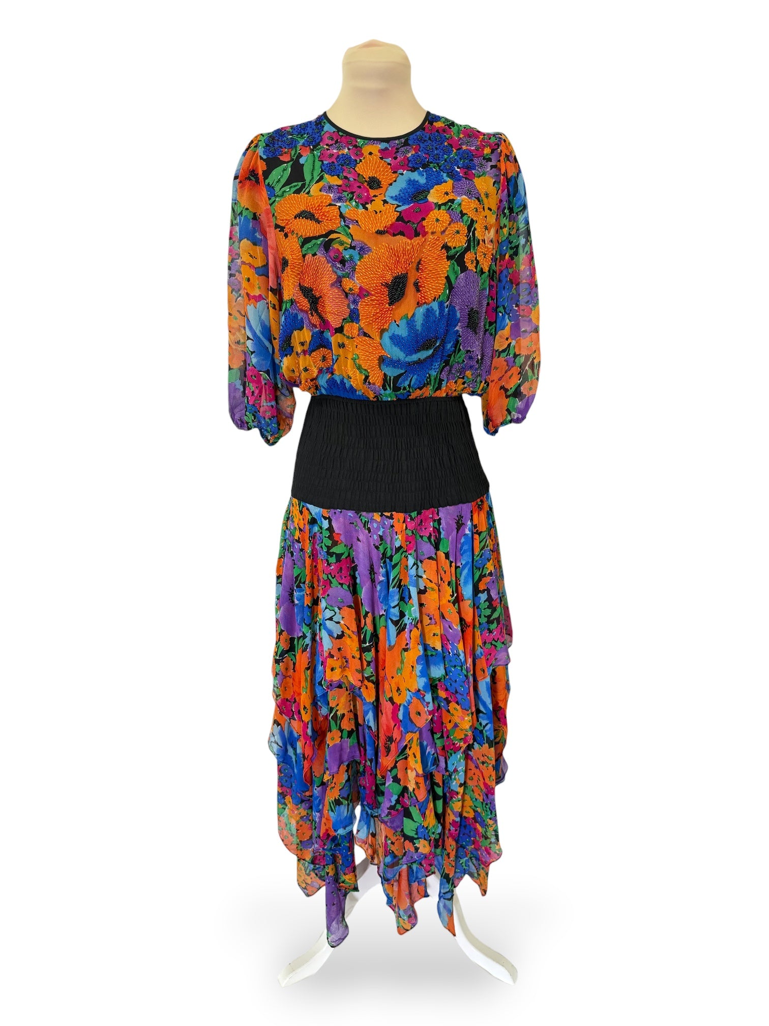 Diane Freis Original Silk Beaded Floral Dress | Marilyn's Vintage