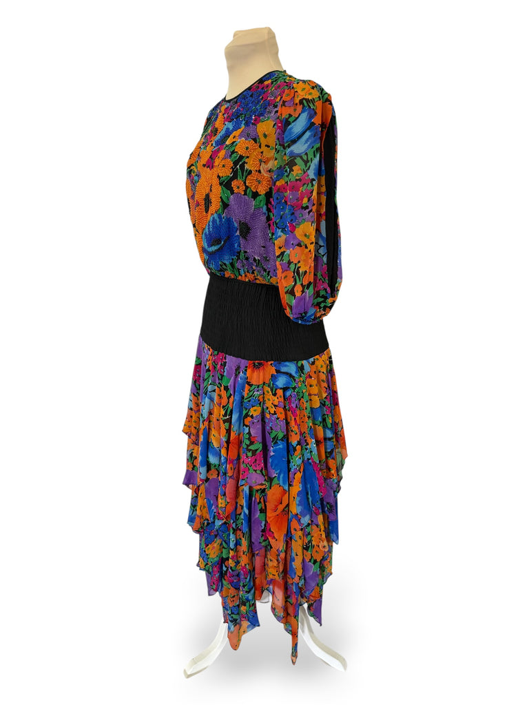 Diane Freis Original Silk Beaded Floral Dress | Marilyn's Vintage