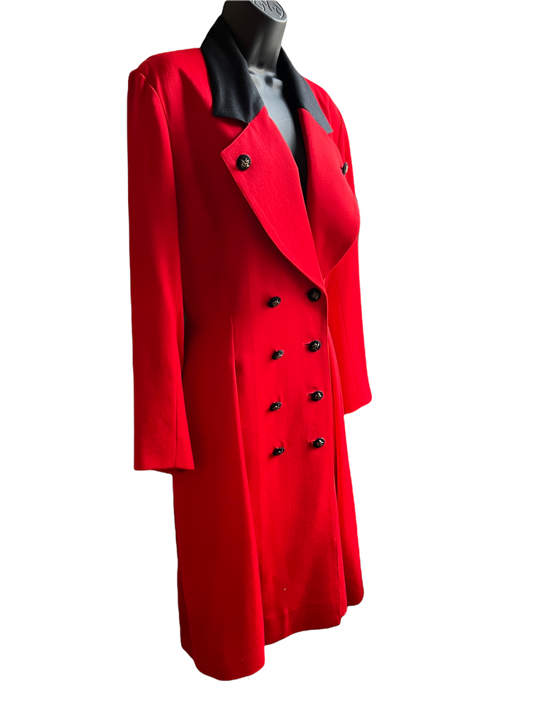HERMES Red Wool Knee length Classic Equestrian Flared Coat